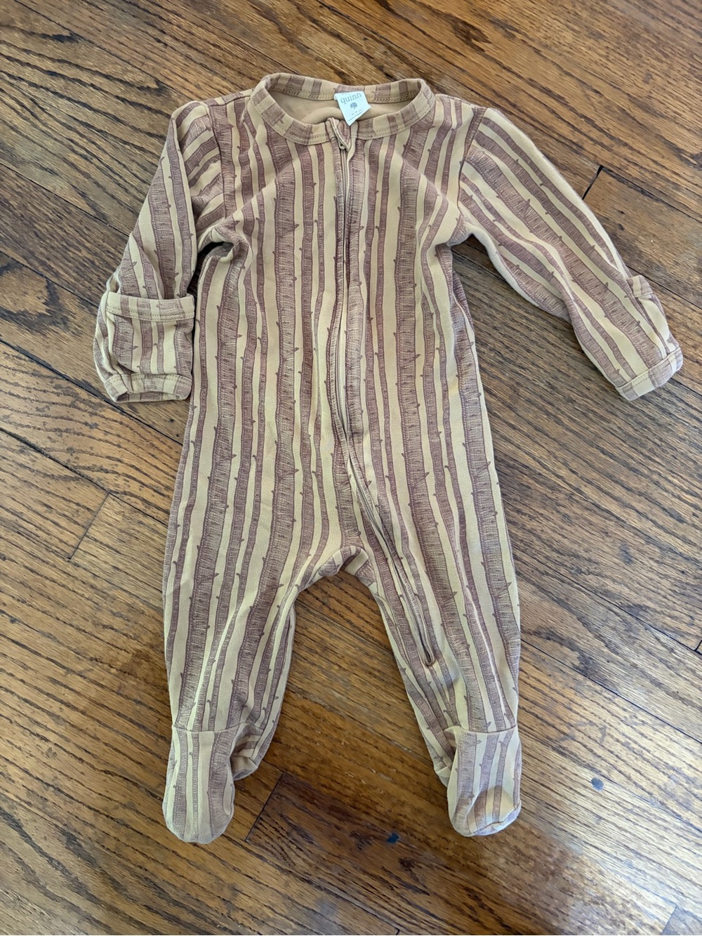 Kate Quinn organic 6-9 Months Brown Birch Tree Striped Zip Front Baby Footie
